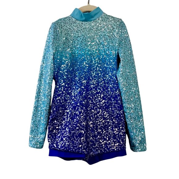 WEISSMAN Sparkly Blue Biketard Girls IC 7-8 Dance Costume Chained To The Rhythm - Picture 1 of 6